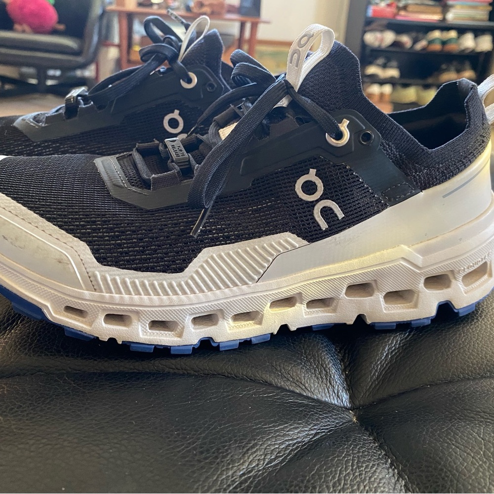 On Running Women’s Black and White Cloudultra 2 Sneakers, all terrain.